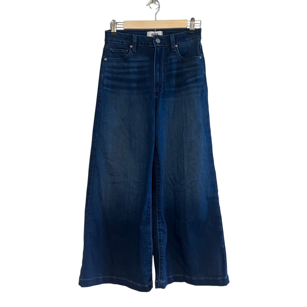 Paige Wide Leg Jeans Lennie High Rise Cropped Stretch Denim Blue Size 25 - Picture 2 of 13